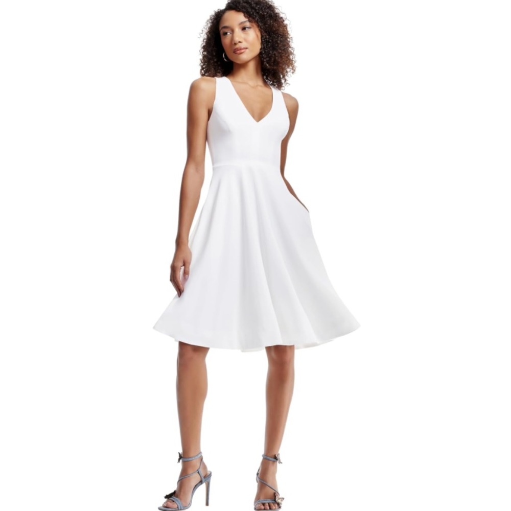 Dress the Population - Catalina Solid Sleeveless Fit & Flare Midi Dress - White
